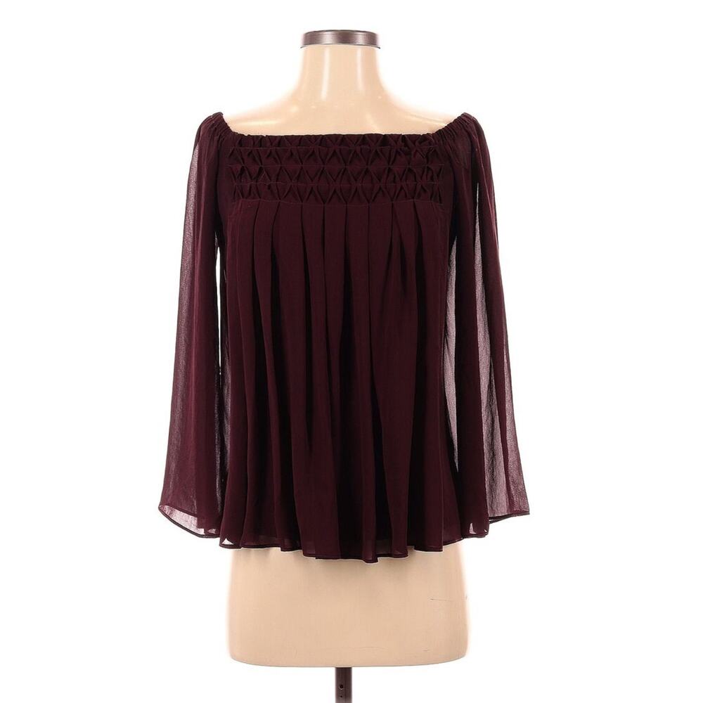 Bailey 44 Pleated Blouse Off the Shoulders Flowy Womens Sz XS Burgundy USA Made